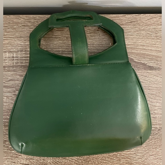 Areitio Vintage Green Leather Handbag Hand Painted 3 Pocket READ Silver Closure - Picture 9 of 11
